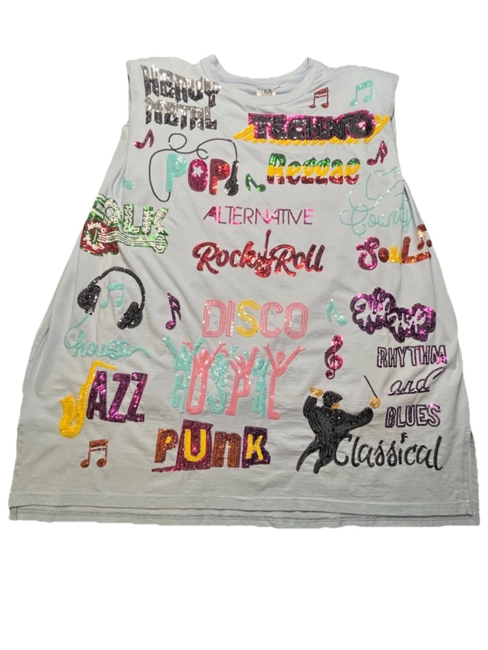 Queen of Sparkle Light Blue Music Dress, M Oversized